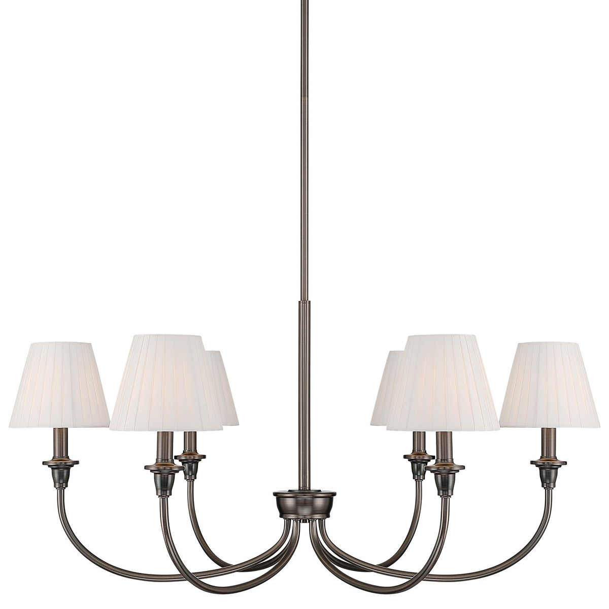 Golden Lighting Cambria 33in 6-Light Chandelier | Transitional Oil Rubbed Bronze and Empire Pleated White Fabric | Dining Room | Model 1622-6 ORB-EPW
