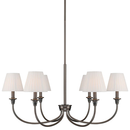 Golden Lighting Cambria 33in 6-Light Chandelier | Transitional Oil Rubbed Bronze and Empire Pleated White Fabric | Dining Room | Model 1622-6 ORB-EPW