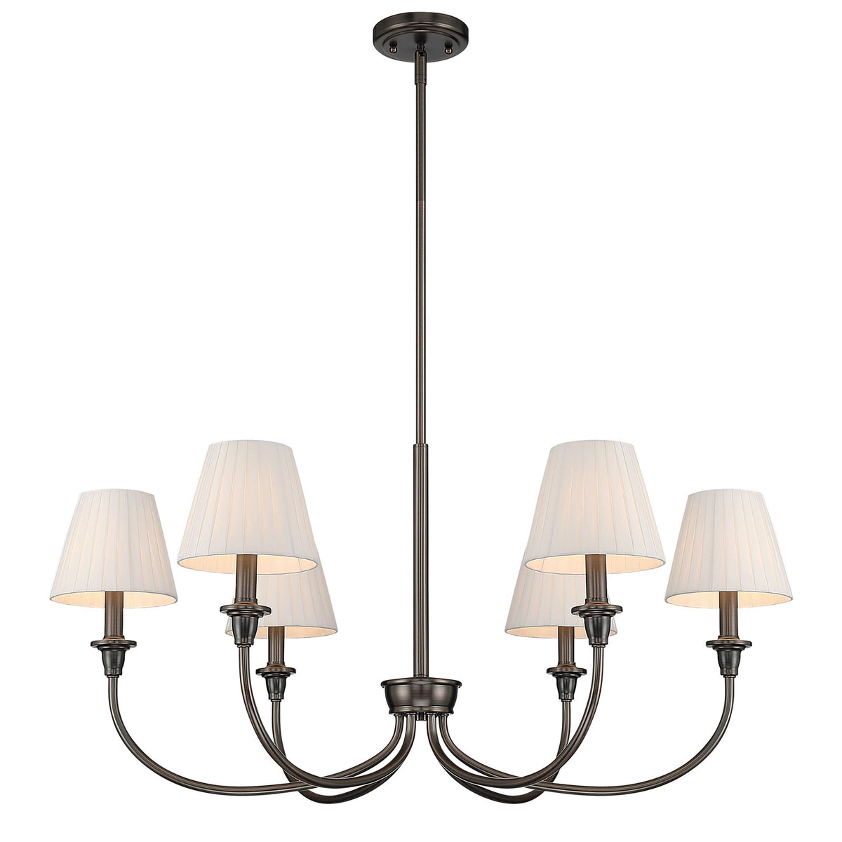 Golden Lighting Cambria 33in 6-Light Chandelier | Transitional Oil Rubbed Bronze and Empire Pleated White Fabric | Dining Room | Model 1622-6 ORB-EPW