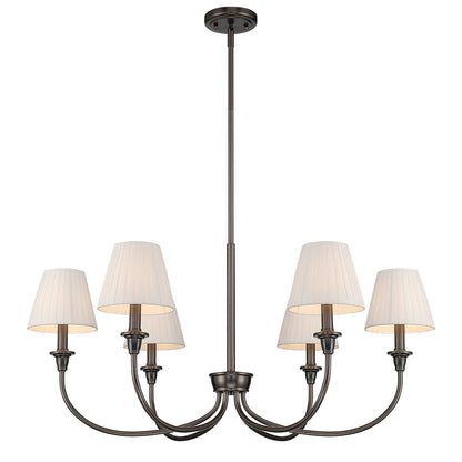 Golden Lighting Cambria 33in 6-Light Chandelier | Transitional Oil Rubbed Bronze and Empire Pleated White Fabric | Dining Room | Model 1622-6 ORB-EPW