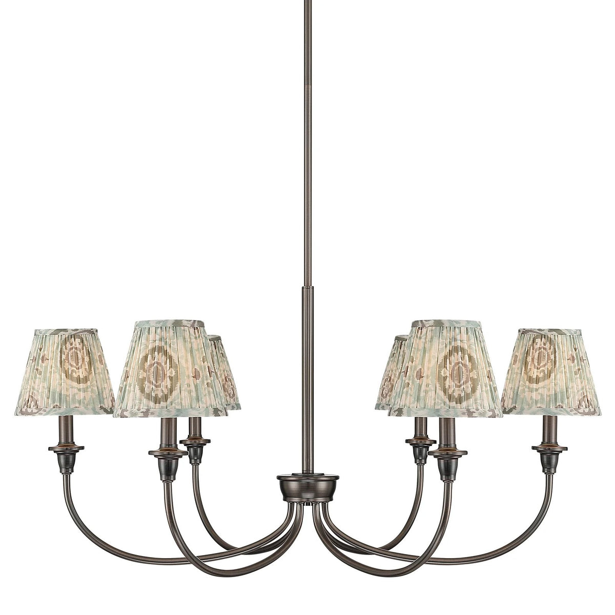 Golden Lighting Cambria 33in 6-Light Chandelier | Transitional Oil Rubbed Bronze and Hand Gathered Aqua Verde Fabric | Dining | Model 1622-6 ORB-HGA