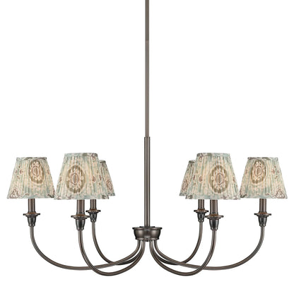 Golden Lighting Cambria 33in 6-Light Chandelier | Transitional Oil Rubbed Bronze and Hand Gathered Aqua Verde Fabric | Dining | Model 1622-6 ORB-HGA