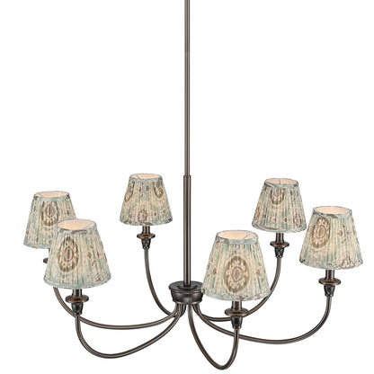 Golden Lighting Cambria 33in 6-Light Chandelier | Transitional Oil Rubbed Bronze and Hand Gathered Aqua Verde Fabric | Dining | Model 1622-6 ORB-HGA
