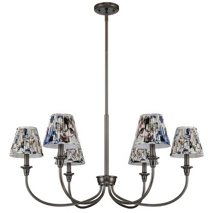 Golden Lighting Cambria 33in 6-Light Chandelier | Transitional Oil Rubbed Bronze and Blue Poppy Fabric | Dining Room & Foyer | Model 1622-6 ORB-HGB