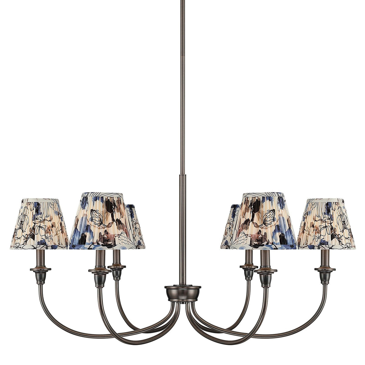 Golden Lighting Cambria 33in 6-Light Chandelier | Transitional Oil Rubbed Bronze and Blue Poppy Fabric | Dining Room & Foyer | Model 1622-6 ORB-HGB