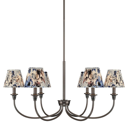 Golden Lighting Cambria 33in 6-Light Chandelier | Transitional Oil Rubbed Bronze and Blue Poppy Fabric | Dining Room & Foyer | Model 1622-6 ORB-HGB