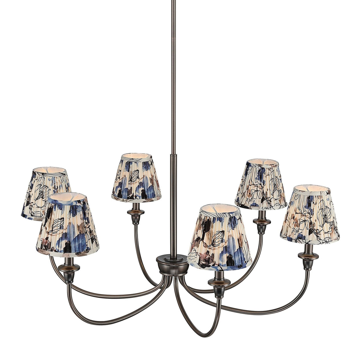 Golden Lighting Cambria 33in 6-Light Chandelier | Transitional Oil Rubbed Bronze and Blue Poppy Fabric | Dining Room & Foyer | Model 1622-6 ORB-HGB