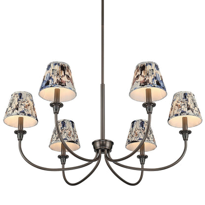 Golden Lighting Cambria 33in 6-Light Chandelier | Transitional Oil Rubbed Bronze and Blue Poppy Fabric | Dining Room & Foyer | Model 1622-6 ORB-HGB