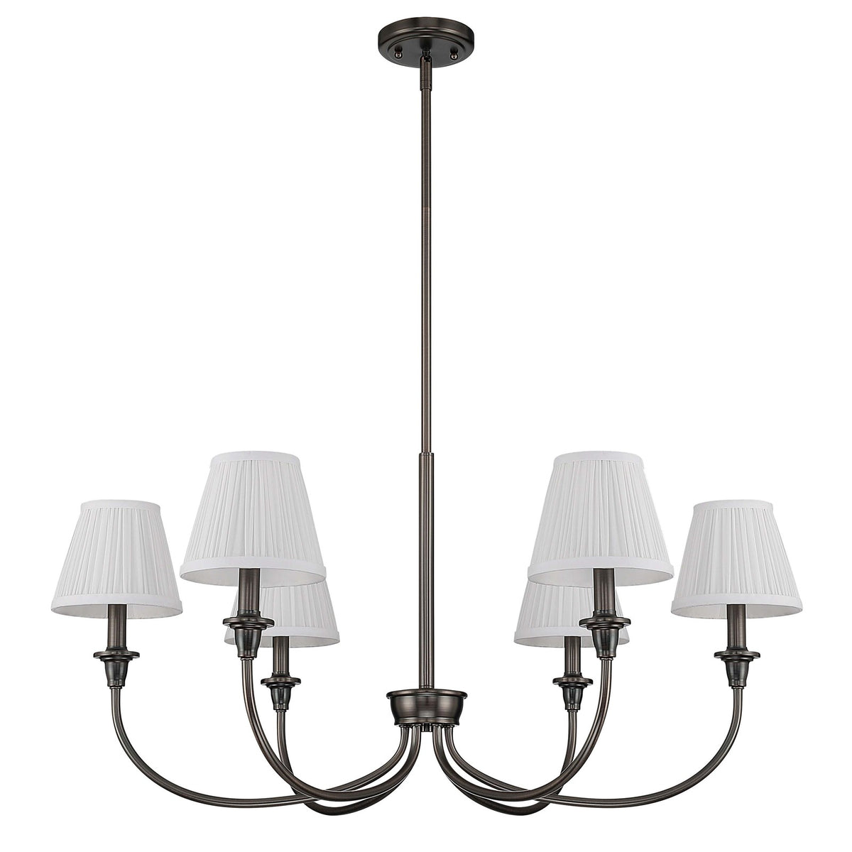 Golden Lighting Cambria 33in 6-Light Chandelier | Transitional Oil Rubbed Bronze and White Fabric | Dining Room & Foyer | Model 1622-6 ORB-HGW