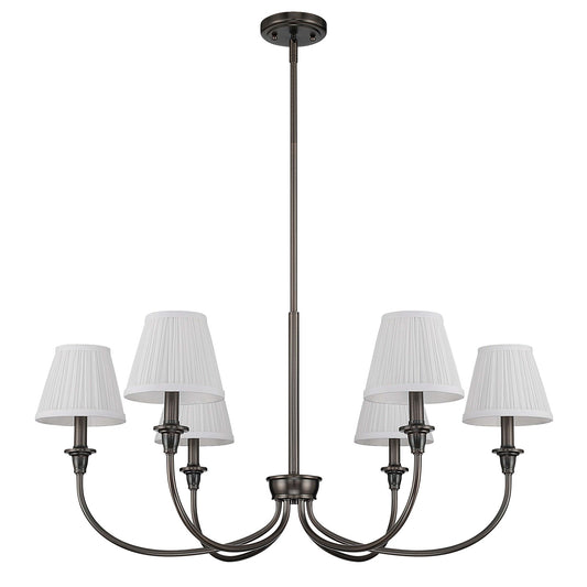 Golden Lighting Cambria 33in 6-Light Chandelier | Transitional Oil Rubbed Bronze and White Fabric | Dining Room & Foyer | Model 1622-6 ORB-HGW