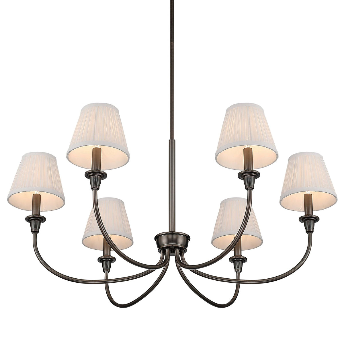 Golden Lighting Cambria 33in 6-Light Chandelier | Transitional Oil Rubbed Bronze and White Fabric | Dining Room & Foyer | Model 1622-6 ORB-HGW