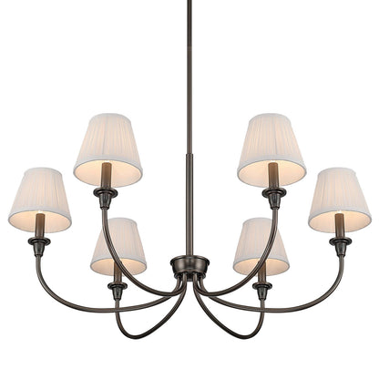 Golden Lighting Cambria 33in 6-Light Chandelier | Transitional Oil Rubbed Bronze and White Fabric | Dining Room & Foyer | Model 1622-6 ORB-HGW