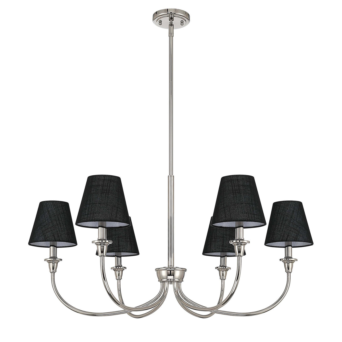 Golden Lighting Cambria 33.25in 6-Light Chandelier | Transitional Polished Nickel and Empire Hardback Black Fabric | Dining | Model 1622-6 PN-EHB