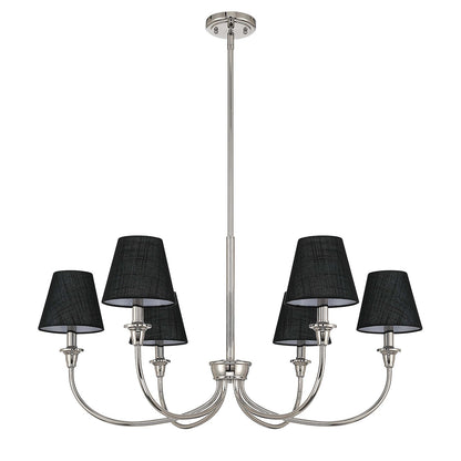Golden Lighting Cambria 33.25in 6-Light Chandelier | Transitional Polished Nickel and Empire Hardback Black Fabric | Dining | Model 1622-6 PN-EHB