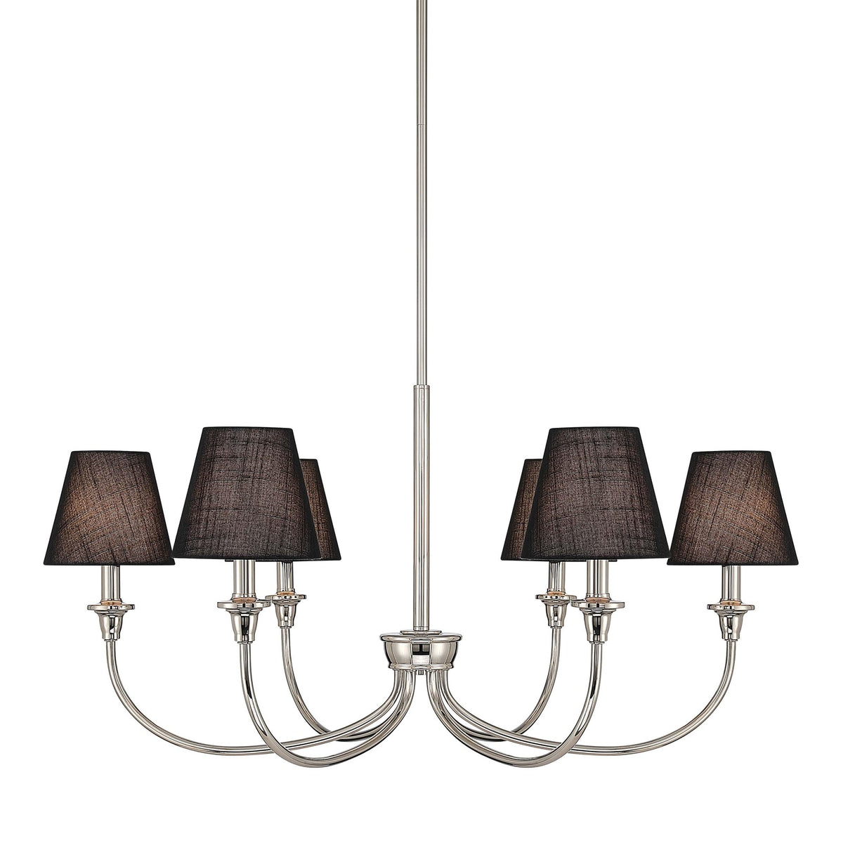 Golden Lighting Cambria 33.25in 6-Light Chandelier | Transitional Polished Nickel and Empire Hardback Black Fabric | Dining | Model 1622-6 PN-EHB