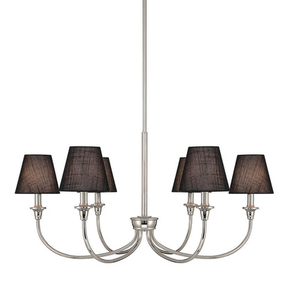 Golden Lighting Cambria 33.25in 6-Light Chandelier | Transitional Polished Nickel and Empire Hardback Black Fabric | Dining | Model 1622-6 PN-EHB