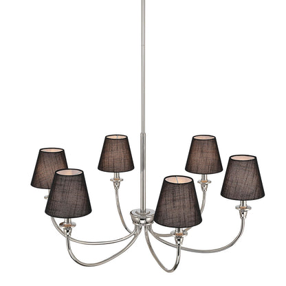 Golden Lighting Cambria 33.25in 6-Light Chandelier | Transitional Polished Nickel and Empire Hardback Black Fabric | Dining | Model 1622-6 PN-EHB
