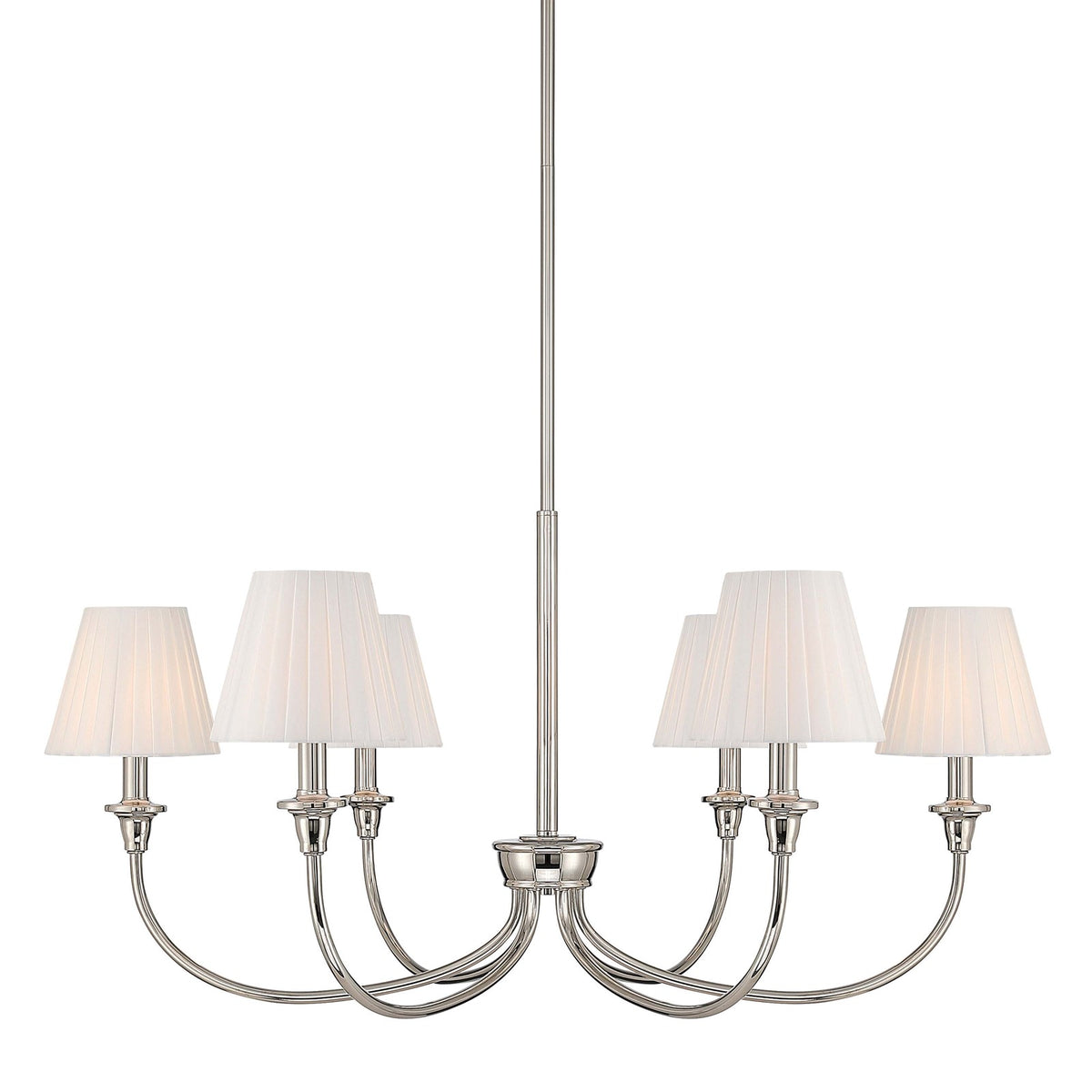Golden Lighting Cambria 33in 6-Light Chandelier | Transitional Polished Nickel and Empire Pleated White Fabric | Dining Room | Model 1622-6 PN-EPW