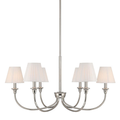 Golden Lighting Cambria 33in 6-Light Chandelier | Transitional Polished Nickel and Empire Pleated White Fabric | Dining Room | Model 1622-6 PN-EPW