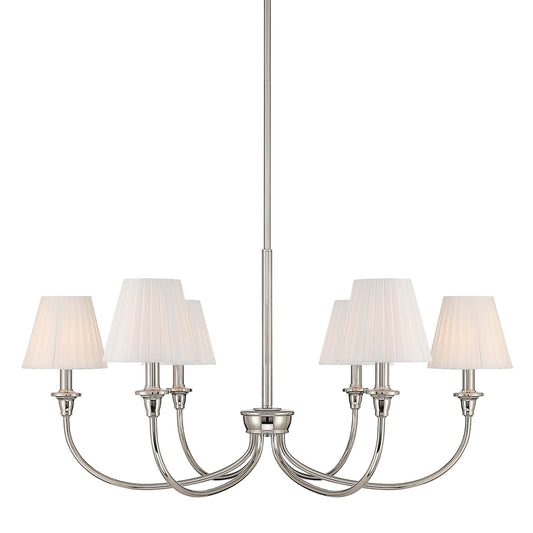 Golden Lighting Cambria 33in 6-Light Chandelier | Transitional Polished Nickel and Empire Pleated White Fabric | Dining Room | Model 1622-6 PN-EPW