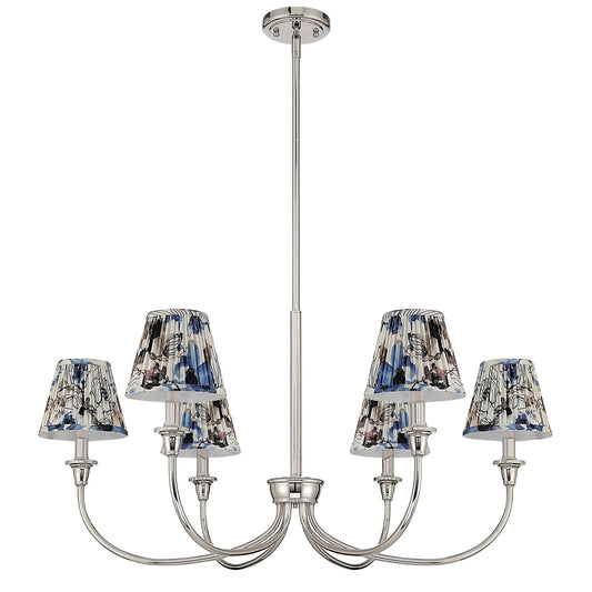 Golden Lighting Cambria 6-Light Chandelier | Transitional Polished Nickel and Blue Poppy Fabric | Dining Room & Foyer | Model 1622-6 PN-HGB