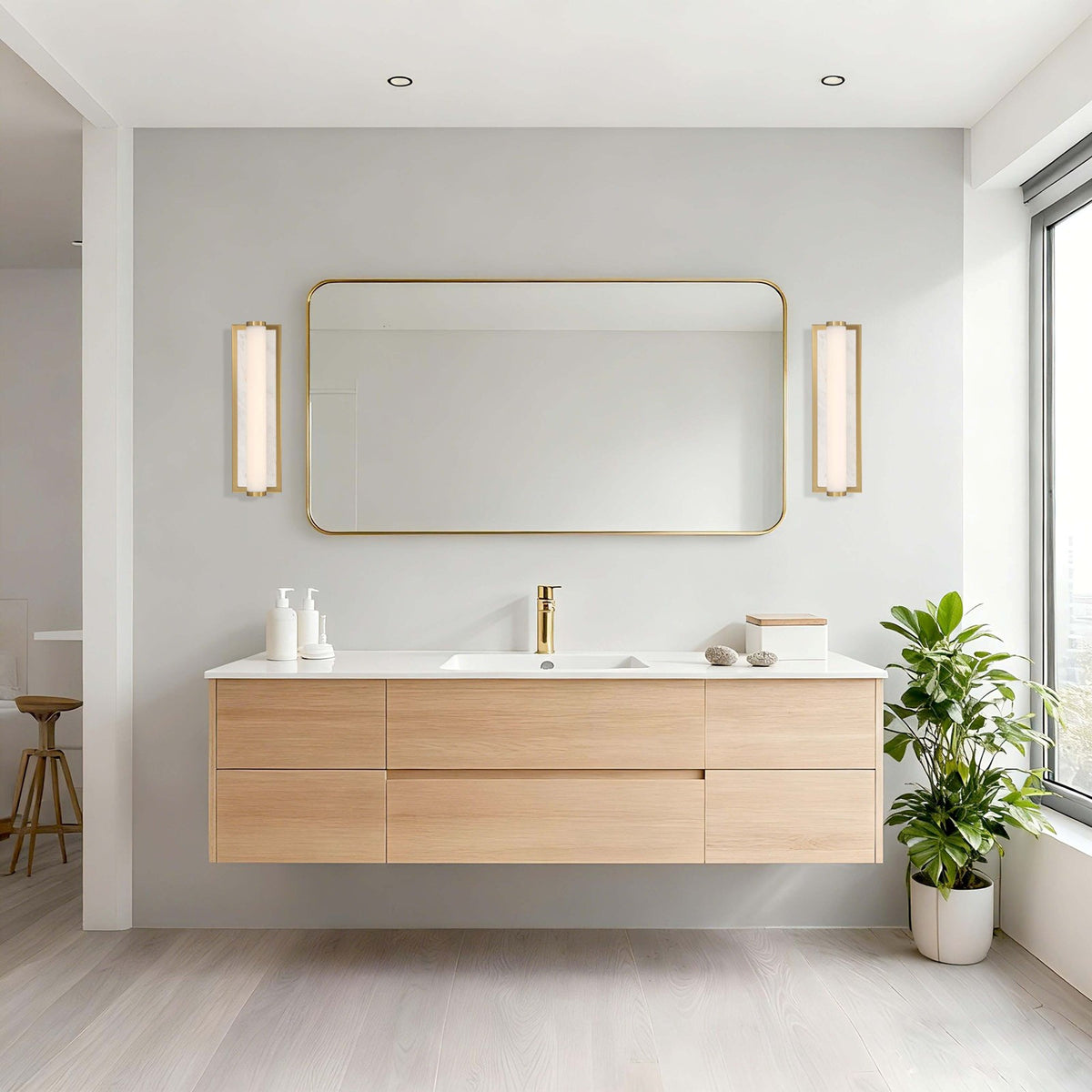 Golden Lighting Stratum 18in 1-Light Vanity Light | Modern Brushed Champagne Brass and Jazz White Marble | Bathroom & Powder | Model 1672-BA18 BCB-JW