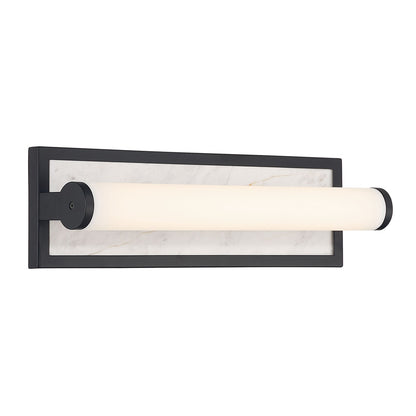 Golden Lighting Stratum 18in 1-Light LED Vanity Light | Modern Matte Black and Jazz White Marble | Bathroom & Powder Room | Model 1672-BA18 BLK-JW