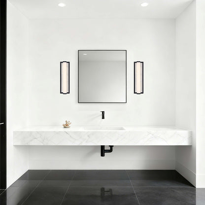 Golden Lighting Stratum 18in 1-Light LED Vanity Light | Modern Matte Black and Jazz White Marble | Bathroom & Powder Room | Model 1672-BA18 BLK-JW