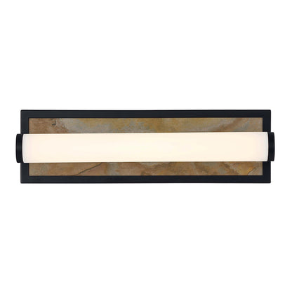 Golden Lighting Stratum 18in LED Vanity Light | Modern Matte Black and Moon Rock Stone | Bathroom & Powder Room | Model 1672-BA18 BLK-MR