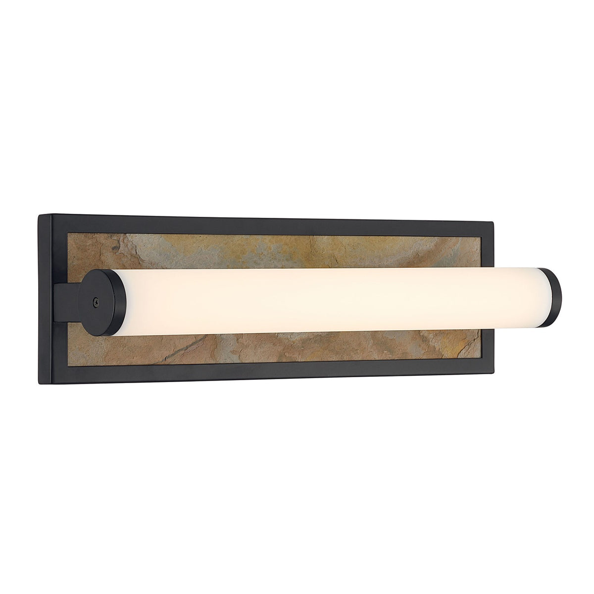 Golden Lighting Stratum 18in LED Vanity Light | Modern Matte Black and Moon Rock Stone | Bathroom & Powder Room | Model 1672-BA18 BLK-MR
