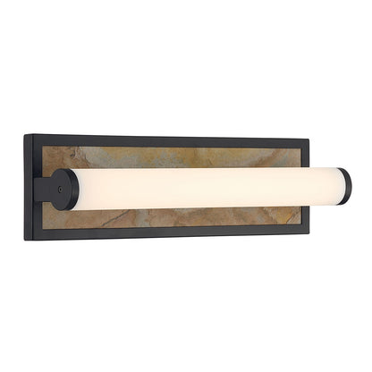 Golden Lighting Stratum 18in LED Vanity Light | Modern Matte Black and Moon Rock Stone | Bathroom & Powder Room | Model 1672-BA18 BLK-MR