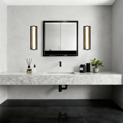Golden Lighting Stratum 18in LED Vanity Light | Modern Matte Black and Moon Rock Stone | Bathroom & Powder Room | Model 1672-BA18 BLK-MR