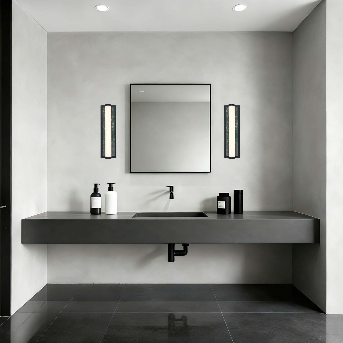 Golden Lighting Stratum 18in Integrated LED Vanity Light | Modern Matte Black and Persian Green Marble | Bathroom & Powder | Model 1672-BA18 BLK-PRG