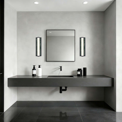 Golden Lighting Stratum 18in Integrated LED Vanity Light | Modern Matte Black and Persian Green Marble | Bathroom & Powder | Model 1672-BA18 BLK-PRG