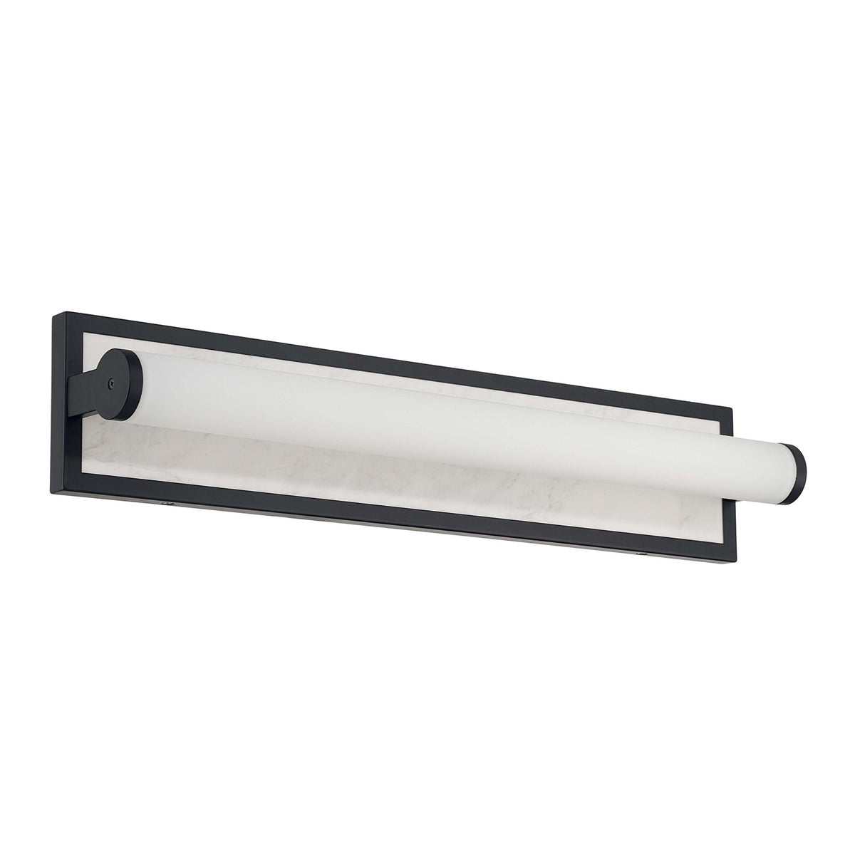Golden Lighting Stratum 24in 1-Light LED Vanity Light | Modern Matte Black and Jazz White Marble | Bathroom & Powder Room | Model 1672-BA24 BLK-JW