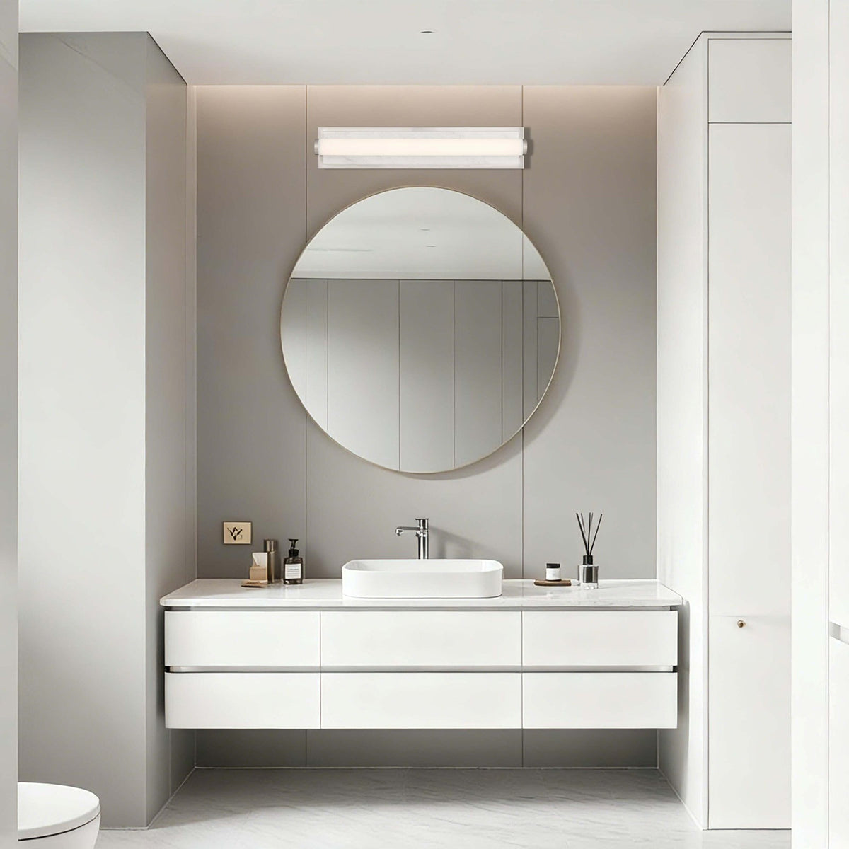 Golden Lighting Stratum 24in LED Vanity Light | Modern Brushed Nickel and Jazz White Marble | Bathroom Vanity | Model 1672-BA24 BN-JW