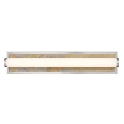 Golden Lighting Stratum 24in Integrated LED Vanity Light | Modern Brushed Nickel and Moon Rock Stone | Bathroom Vanity | Model 1672-BA24 BN-MR
