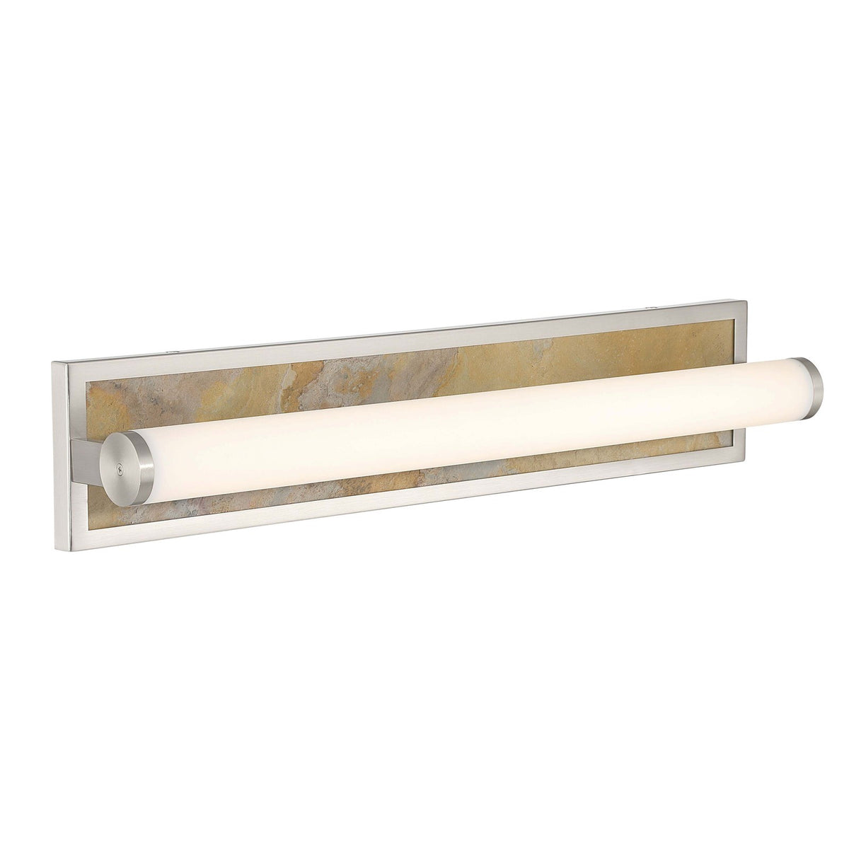 Golden Lighting Stratum 24in Integrated LED Vanity Light | Modern Brushed Nickel and Moon Rock Stone | Bathroom Vanity | Model 1672-BA24 BN-MR