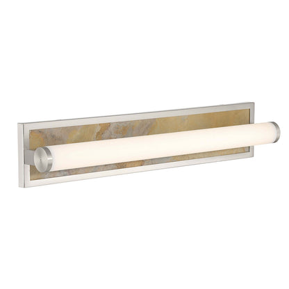 Golden Lighting Stratum 24in Integrated LED Vanity Light | Modern Brushed Nickel and Moon Rock Stone | Bathroom Vanity | Model 1672-BA24 BN-MR