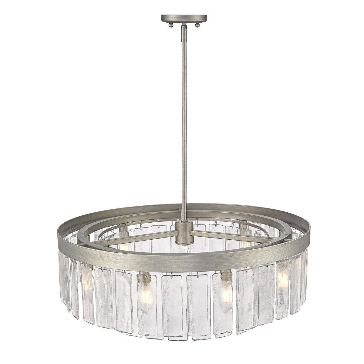 Golden Lighting Ciara 27in 9-Light Chandelier | Glam Peruvian Silver and Hammered Water Glass | Dining Room & Foyer | Model 1768-9 PS-HWG