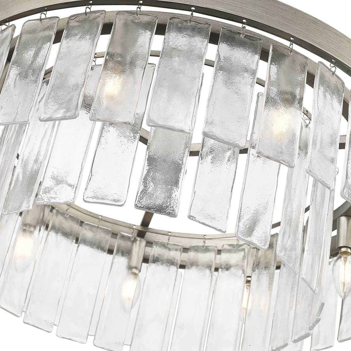 Golden Lighting Ciara 27in 9-Light Chandelier | Glam Peruvian Silver and Hammered Water Glass | Dining Room & Foyer | Model 1768-9 PS-HWG