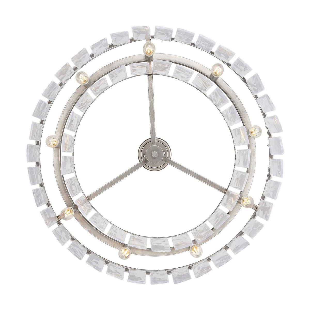Golden Lighting Ciara 27in 9-Light Chandelier | Glam Peruvian Silver and Hammered Water Glass | Dining Room & Foyer | Model 1768-9 PS-HWG