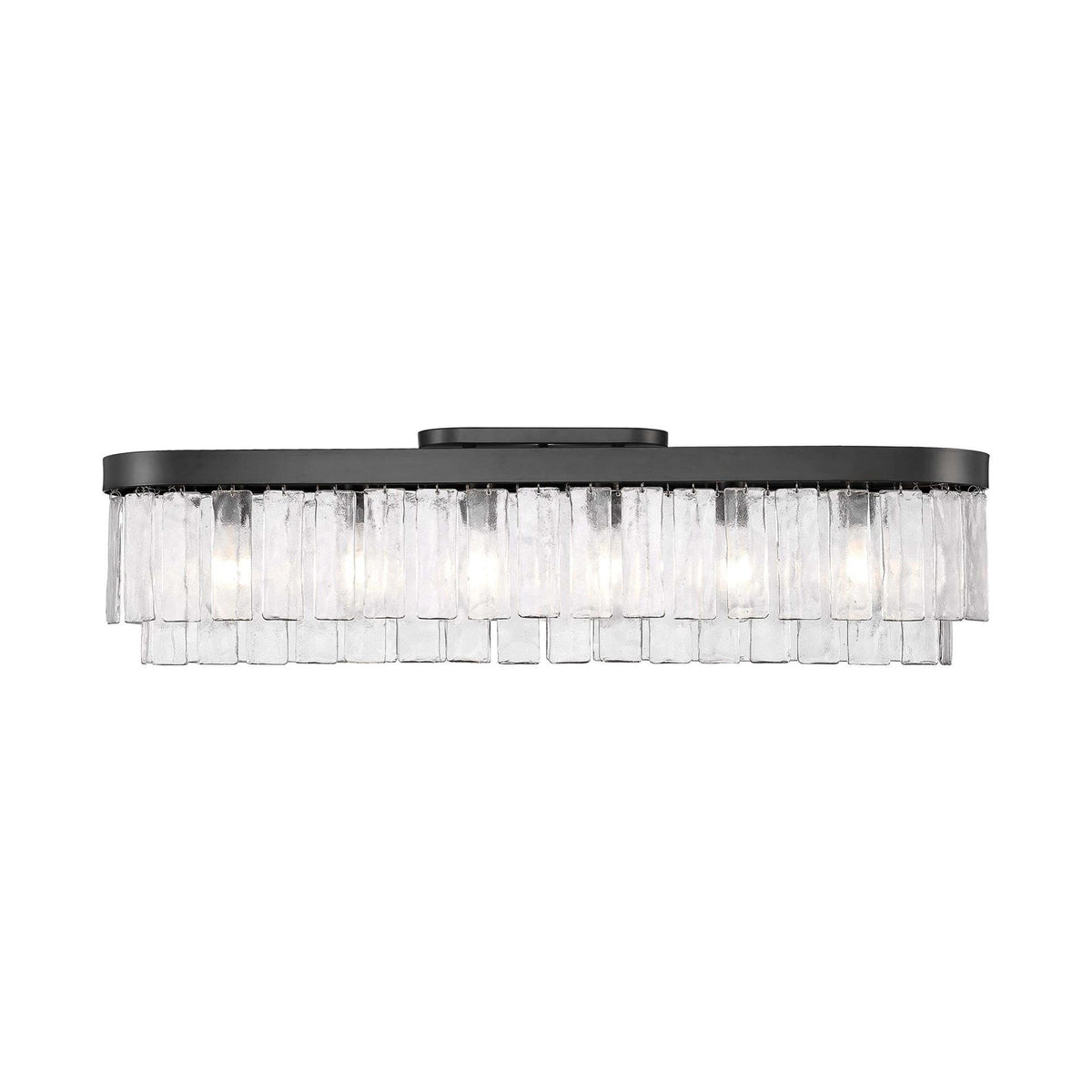 Golden Lighting Ciara 42in 6-Light Flush Mount | Glam Matte Black and Hammered Water Glass | Hallway & Bathroom | Model 1768-FM42 BLK-HWG