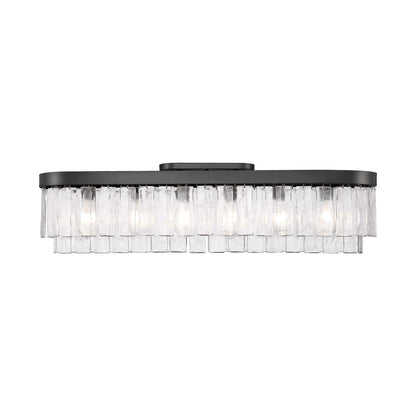 Golden Lighting Ciara 42in 6-Light Flush Mount | Glam Matte Black and Hammered Water Glass | Hallway & Bathroom | Model 1768-FM42 BLK-HWG