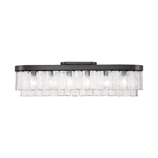 Golden Lighting Ciara 42in 6-Light Flush Mount | Glam Matte Black and Hammered Water Glass | Hallway & Bathroom | Model 1768-FM42 BLK-HWG