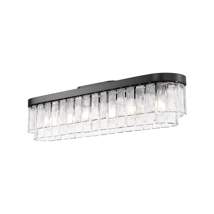 Golden Lighting Ciara 42in 6-Light Flush Mount | Glam Matte Black and Hammered Water Glass | Hallway & Bathroom | Model 1768-FM42 BLK-HWG