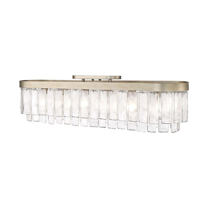 Golden Lighting Ciara 42in 6-Light Flush Mount | Glam White Gold and Hammered Water Glass | Hallway & Bathroom | Model 1768-FM42 WG-HWG