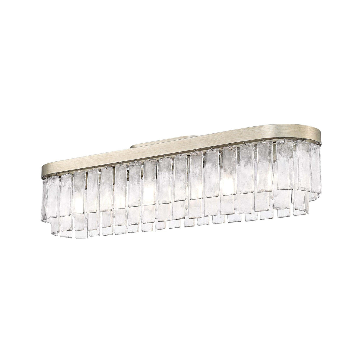 Golden Lighting Ciara 42in 6-Light Flush Mount | Glam White Gold and Hammered Water Glass | Hallway & Bathroom | Model 1768-FM42 WG-HWG