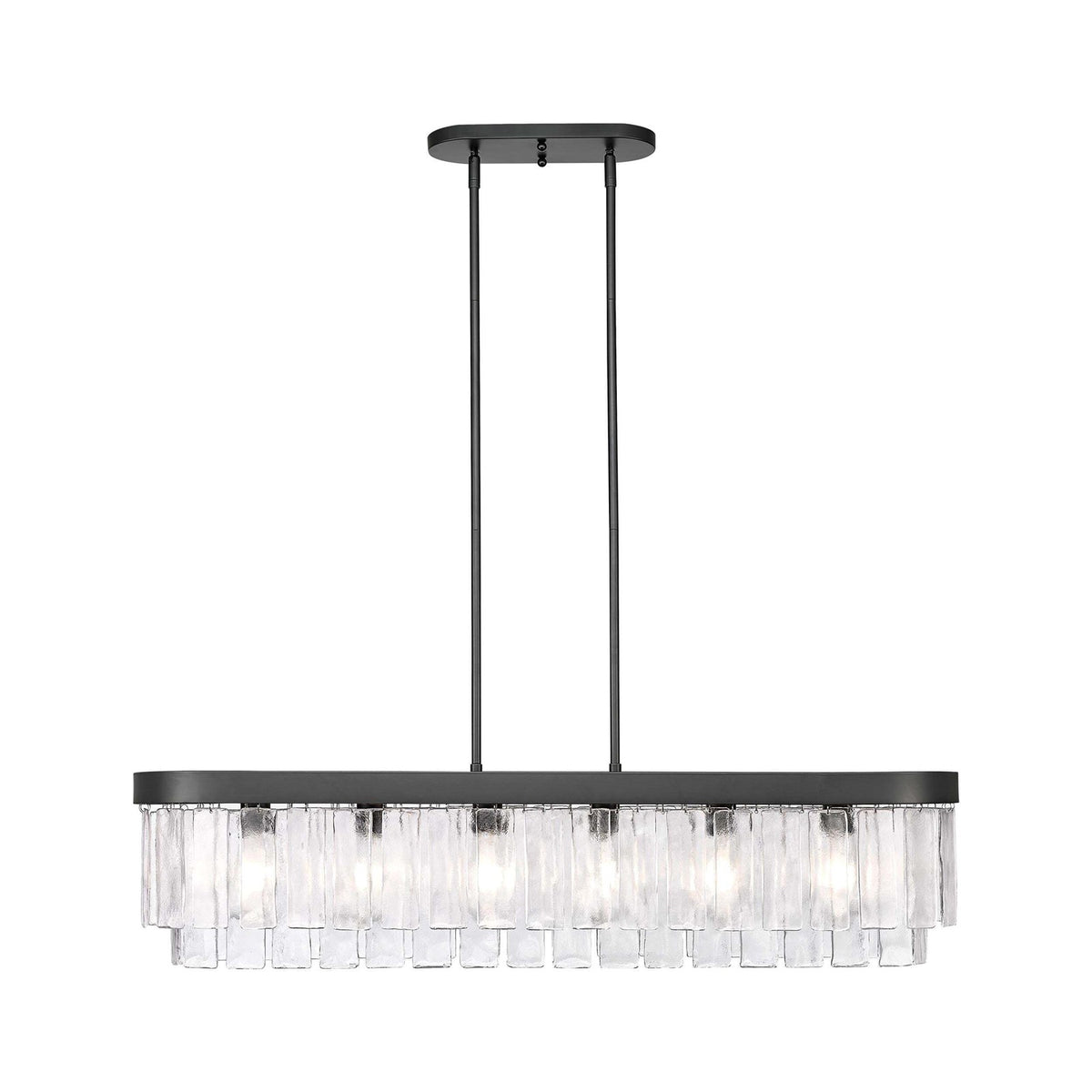 Golden Lighting Ciara 42in 6-Light Island Light | Glam Matte Black and Hammered Water Glass | Kitchen Island | 42 x 10 x 10 in | Model 1768-LP BLK-HWG