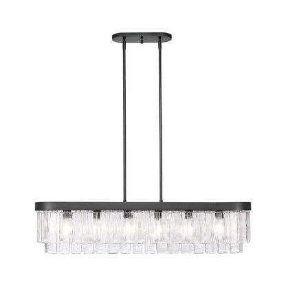 Golden Lighting Ciara 42in 6-Light Island Light | Glam Matte Black and Hammered Water Glass | Kitchen Island | 42 x 10 x 10 in | Model 1768-LP BLK-HWG